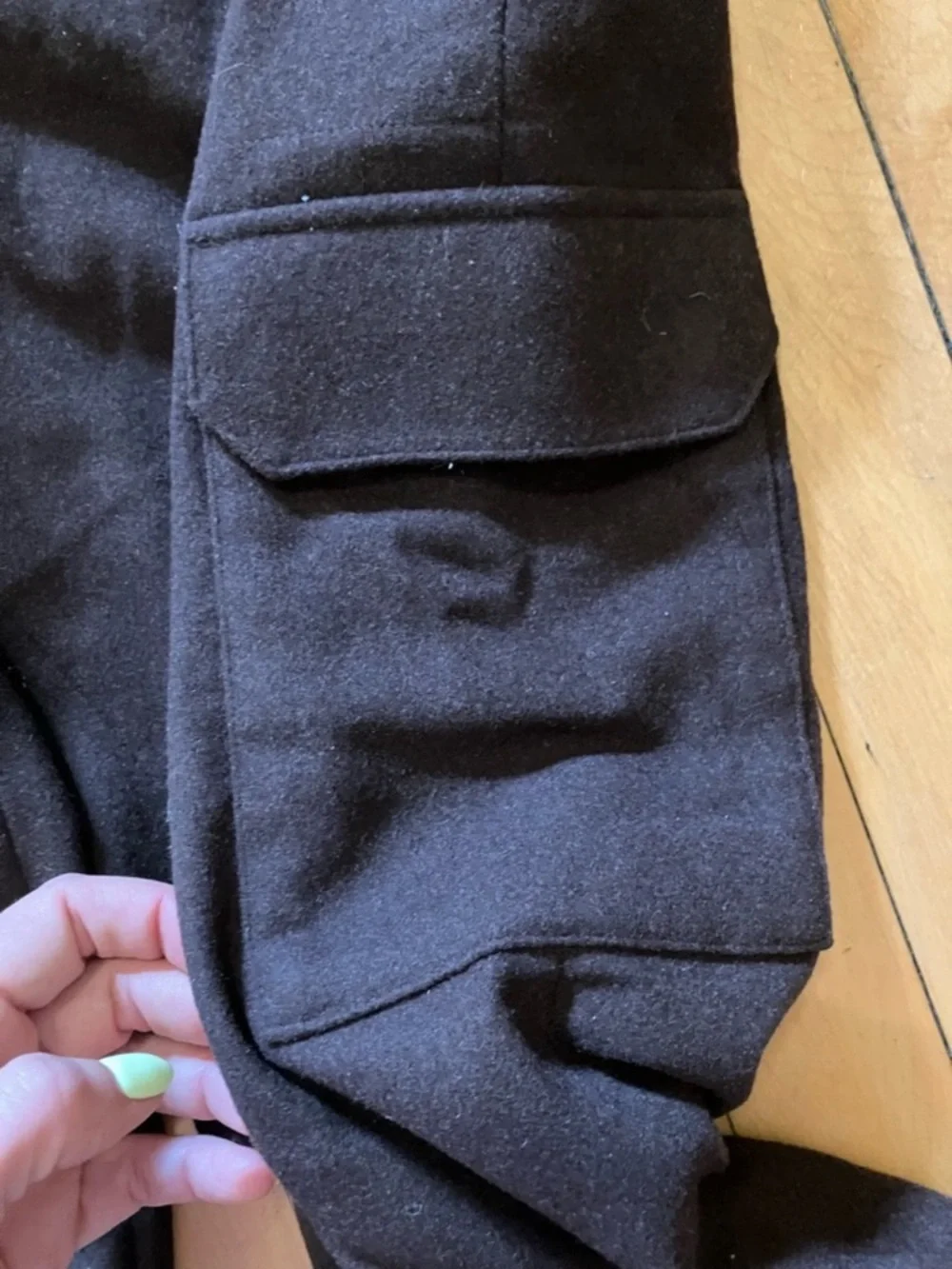 Express Menswear Dark Brown Recycled Wool Cargo Pocket Trousers 34x30